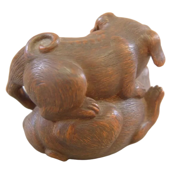 Item #396: Netsuke of Two Puppies Playing