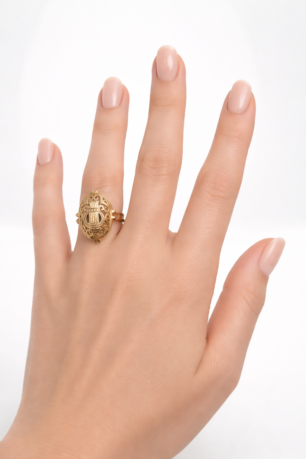 Vintage Ming's Jewelry 14K Gold Lyre Filigree Ring