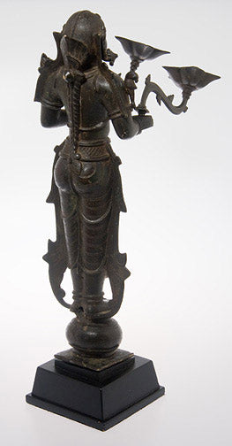 19th Century Bronze Sculpture of Lakshmi with Oil Lamps