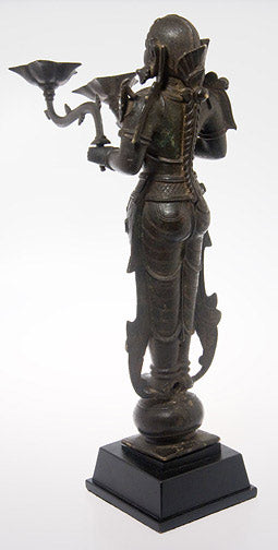 19th Century Bronze Sculpture of Lakshmi with Oil Lamps
