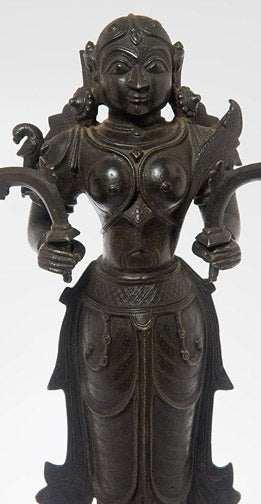 19th Century Bronze Sculpture of Lakshmi with Oil Lamps