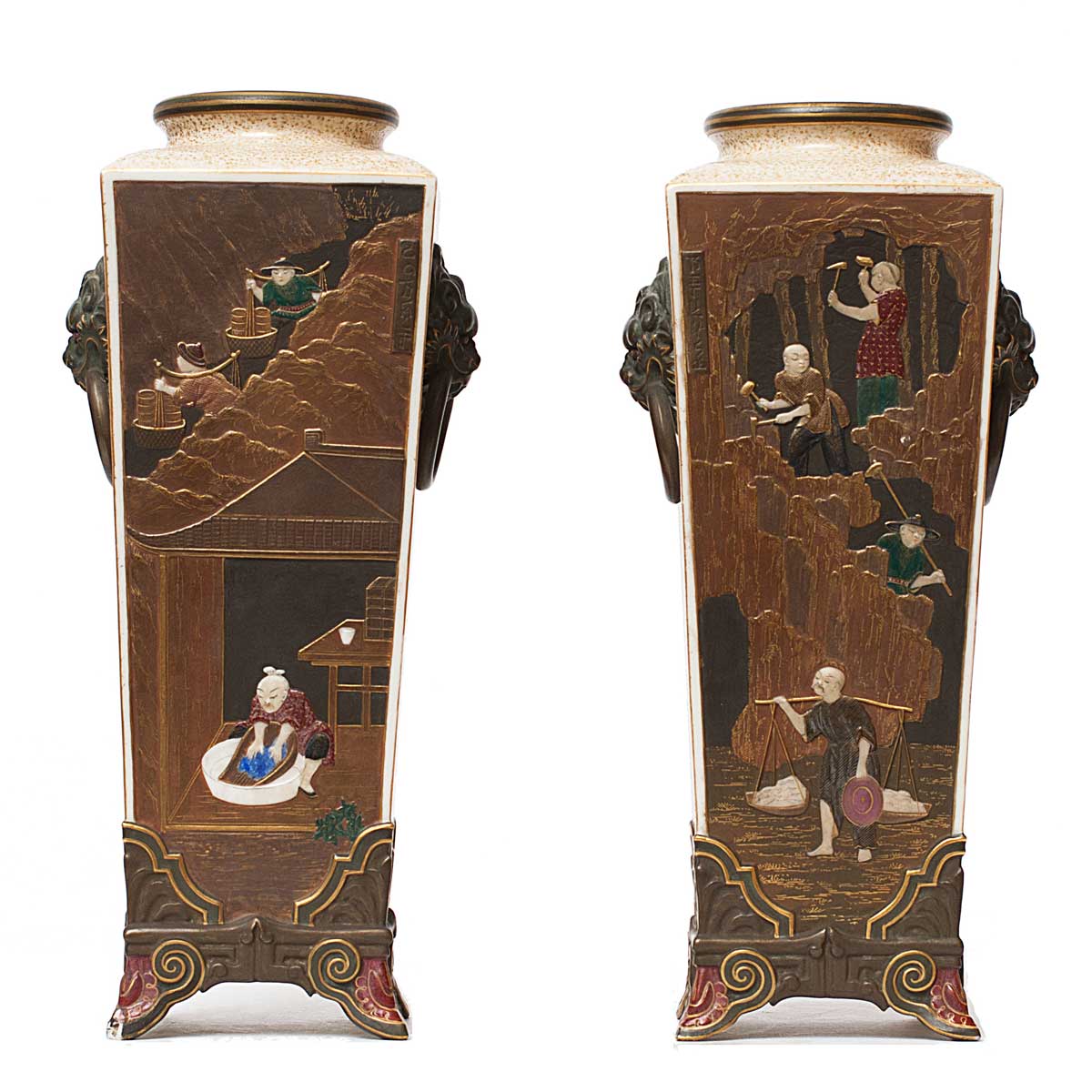 Pair of 1874 Royal Worcester Chinoiserie Vases