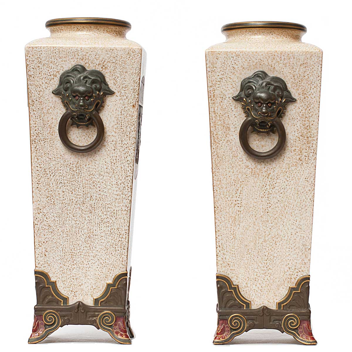 Pair of 1874 Royal Worcester Chinoiserie Vases