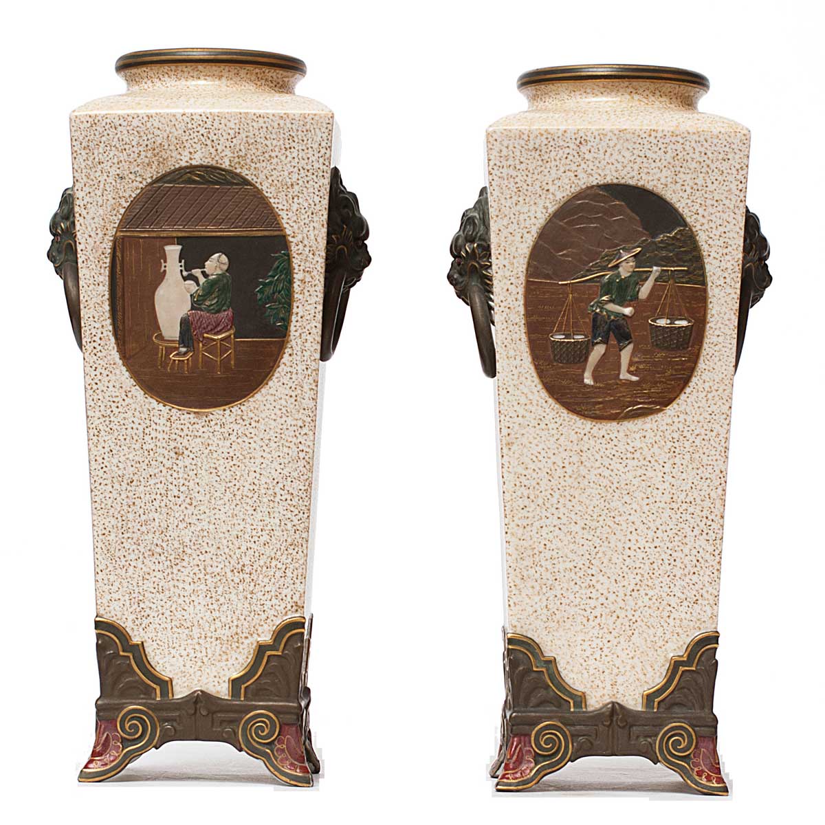 Pair of 1874 Royal Worcester Chinoiserie Vases
