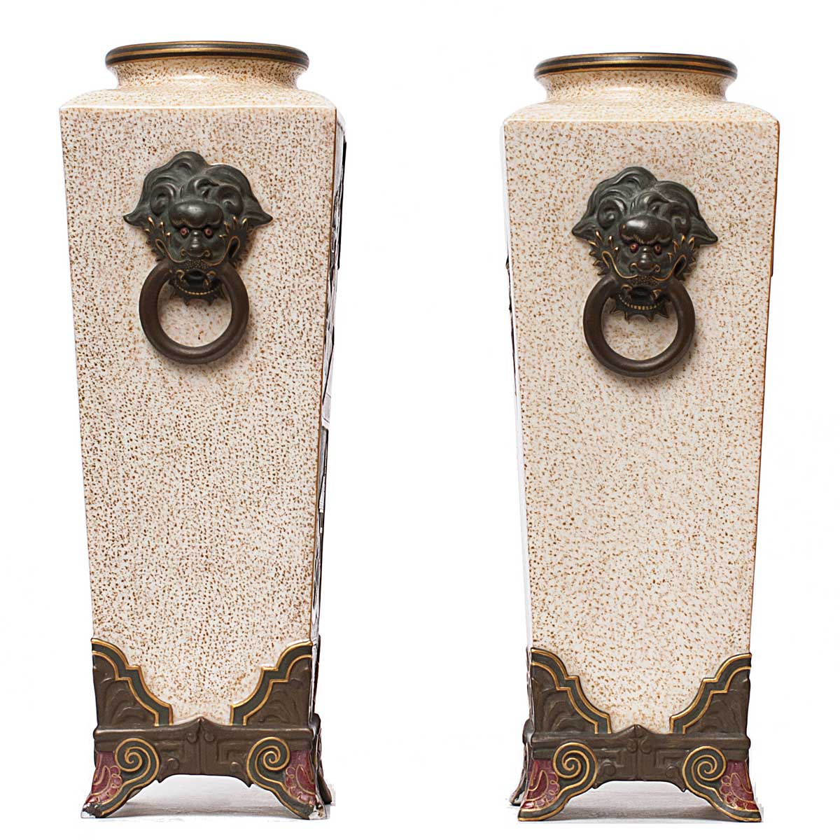 Pair of 1874 Royal Worcester Chinoiserie Vases