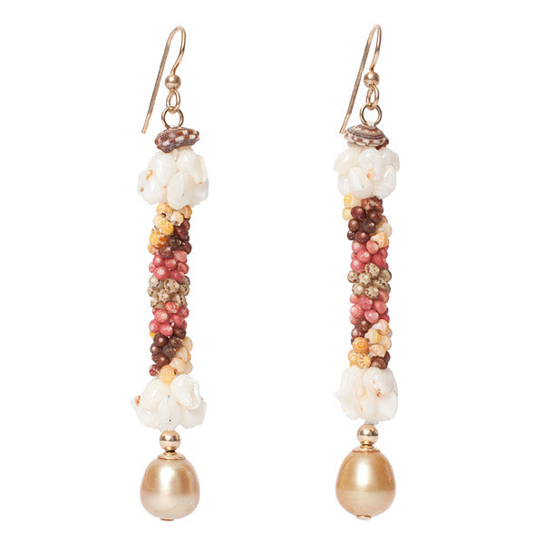 Ni'ihau Crownflower Poe Poe Gold Earrings