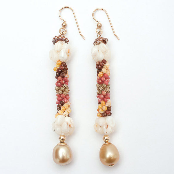 Ni'ihau Crownflower Poe Poe Gold Earrings