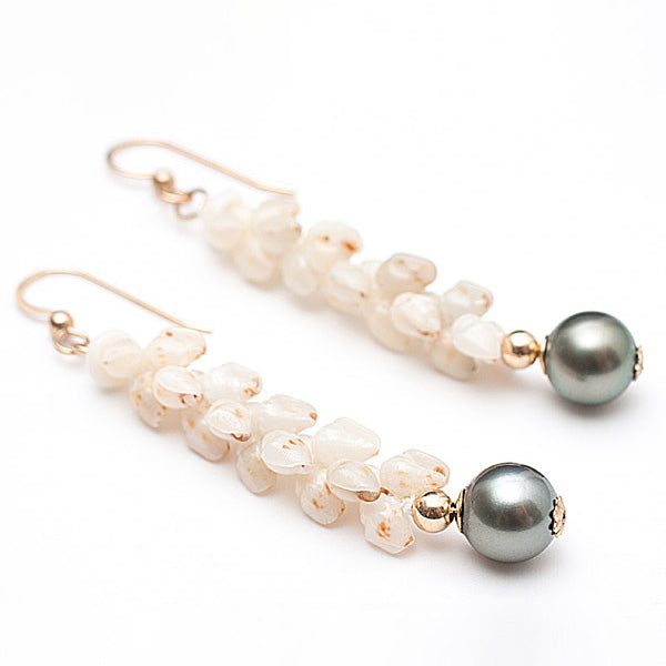 Uli Uli Ni'ihau Shell & Tahitian Pearl Earrings