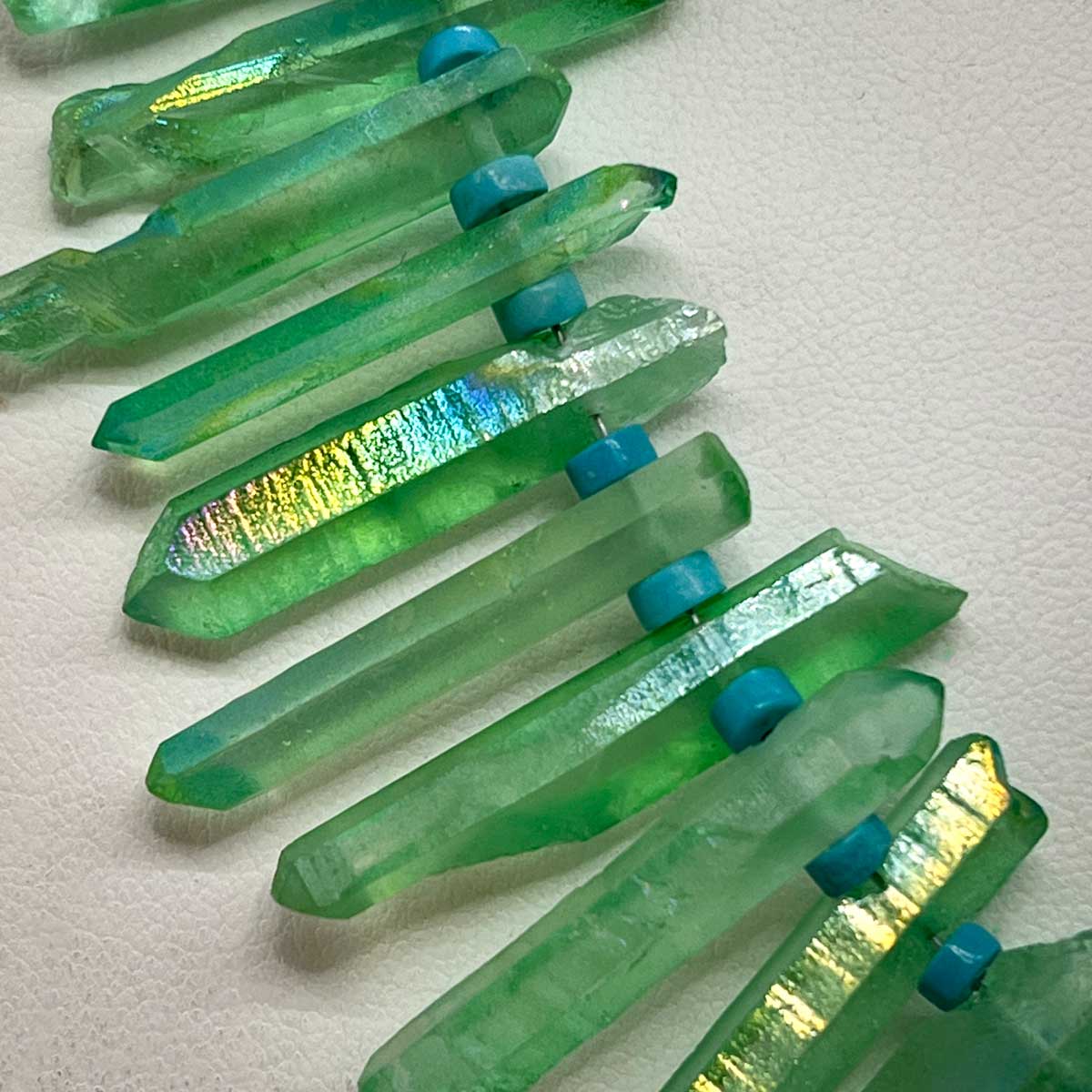Green Titanium Crystal Necklace by Judy Buntin