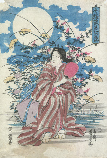 A Beauty with Autumn Flowers by Utagawa Yoshikazu