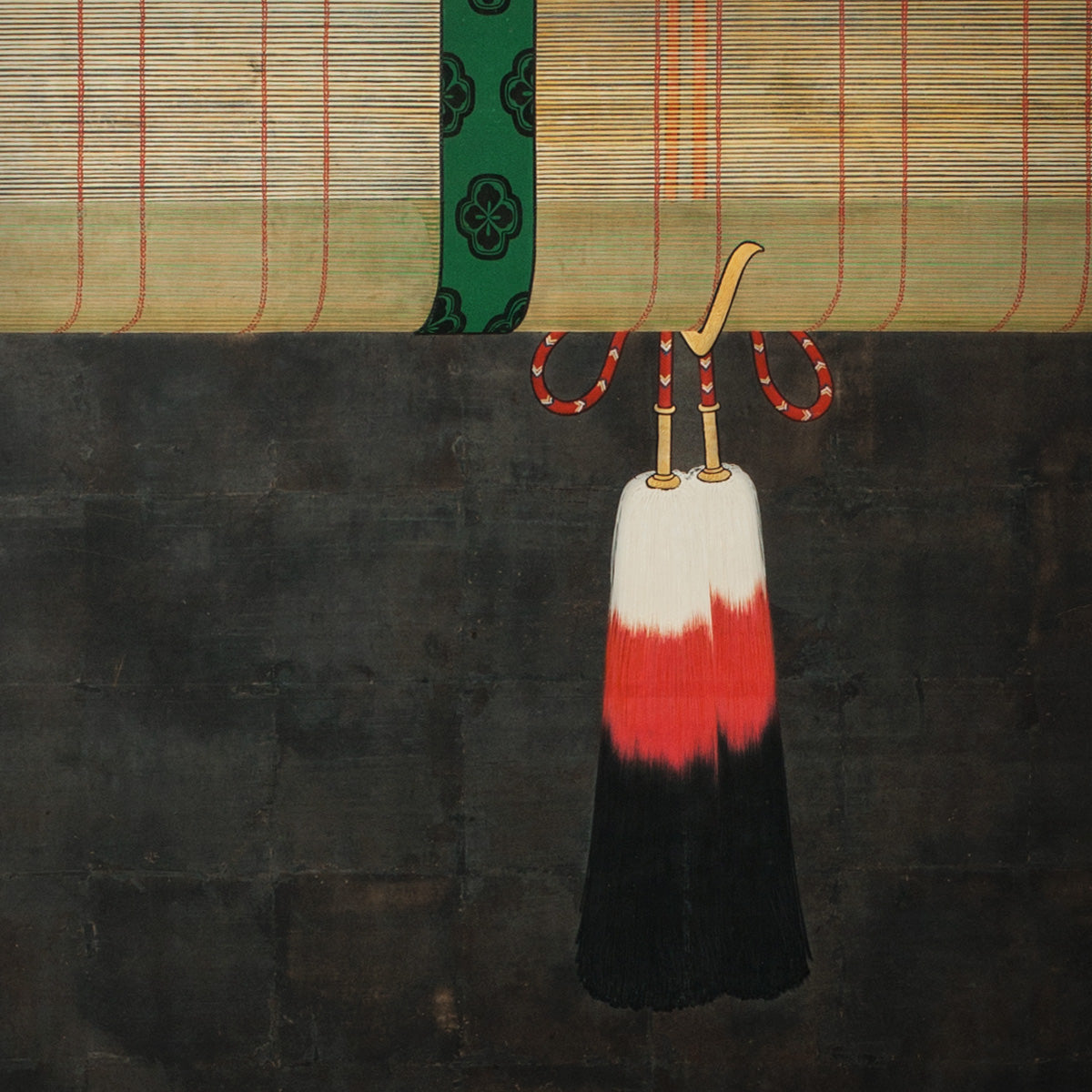 Cat & Sudare Two-Panel Taisho Period Byobu by Atomi Kakei
