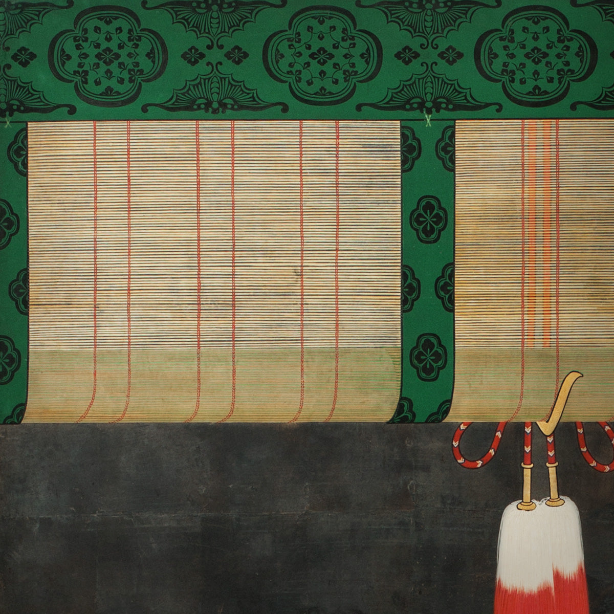 Cat & Sudare Two-Panel Taisho Period Byobu by Atomi Kakei