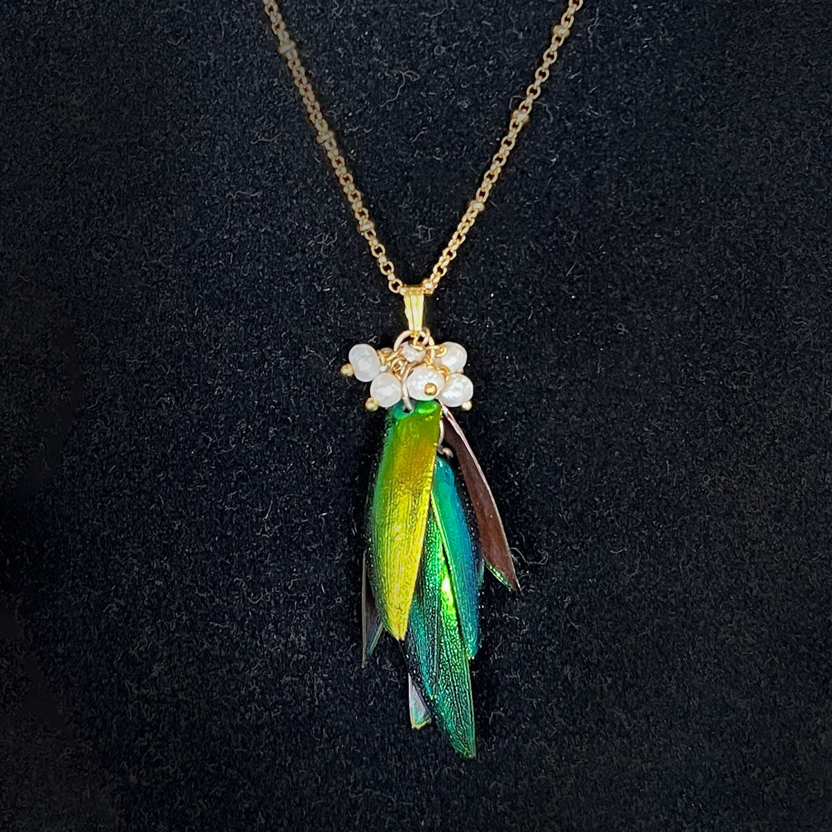 Beetle-Wing Cluster Necklace by Judy Buntin