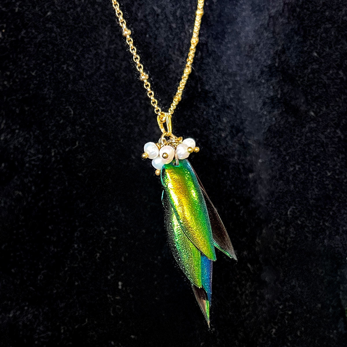 Beetle-Wing Cluster Necklace by Judy Buntin