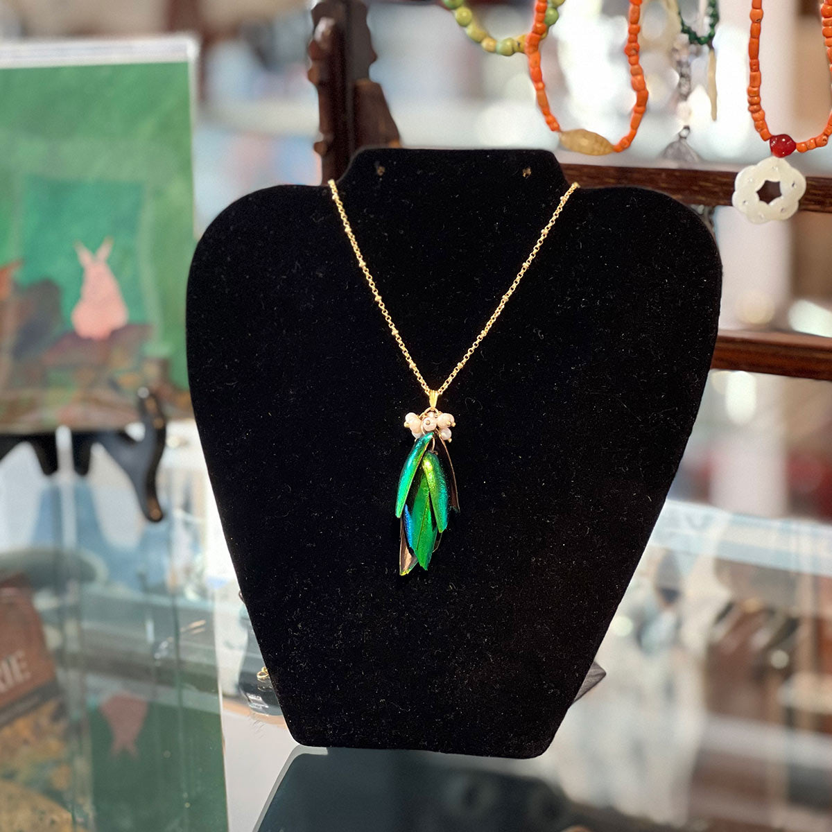 Beetle-Wing Cluster Necklace by Judy Buntin