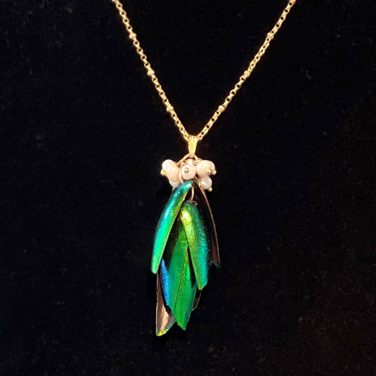 Beetle-Wing Cluster Necklace by Judy Buntin