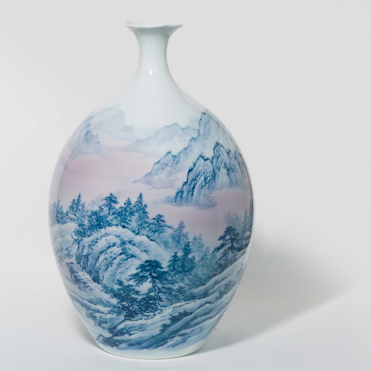 Large Hand-painted Porcelain Landscape Vase by Shumei Fujii