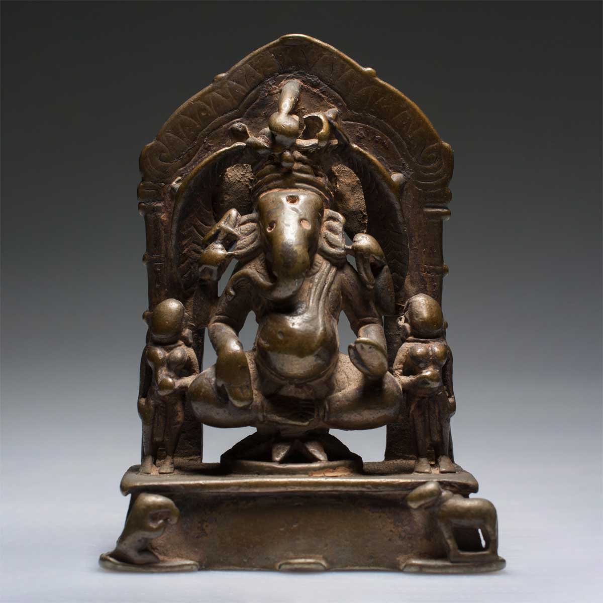 18th Century Bronze Ganesha with 2 Consorts