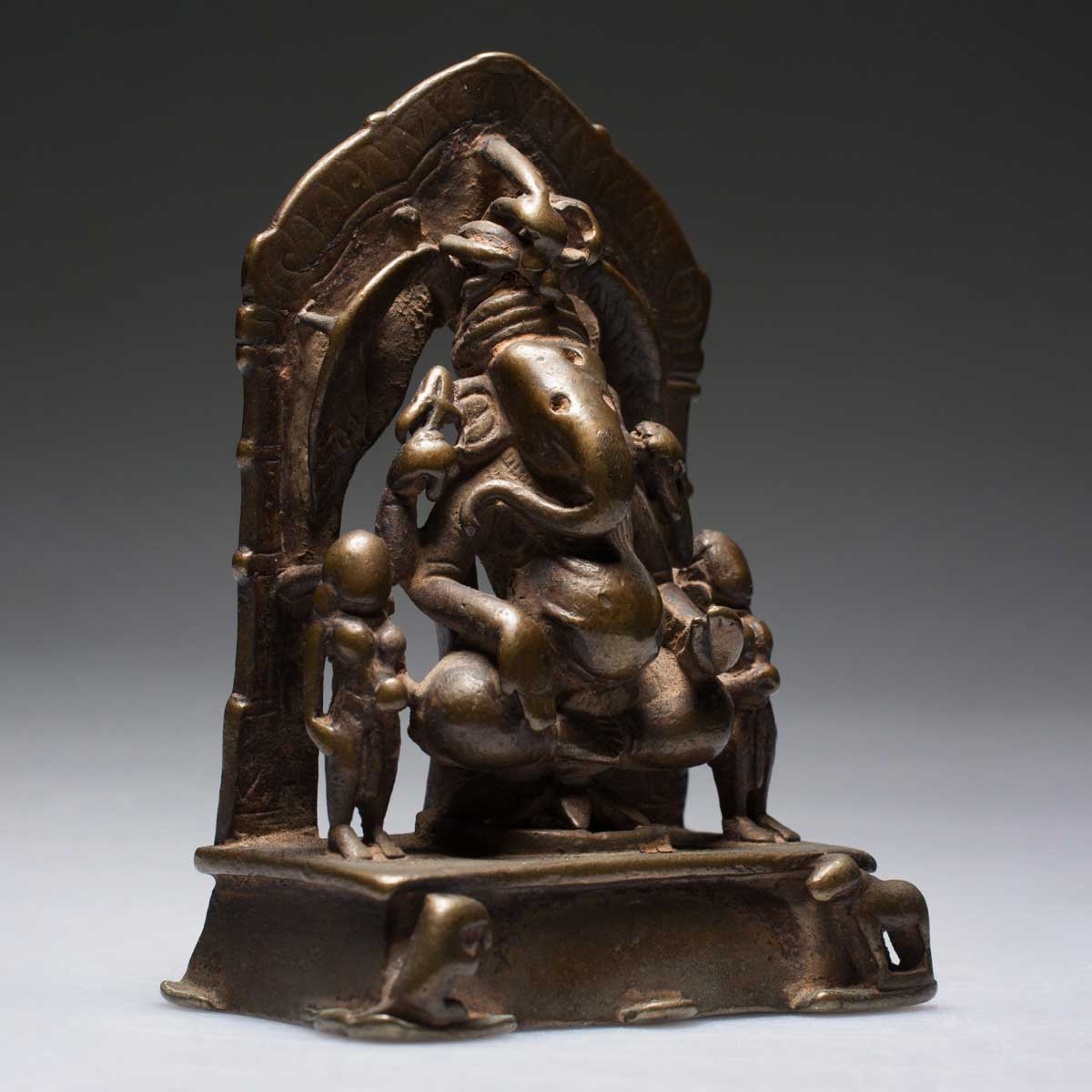 18th Century Bronze Sculpture of Ganesha with 2 Consorts