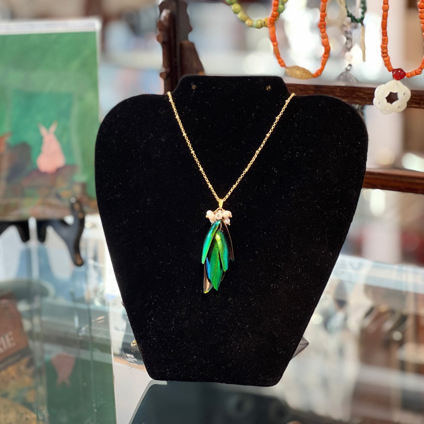 Beetle-Wing Cluster Necklace by Judy Buntin