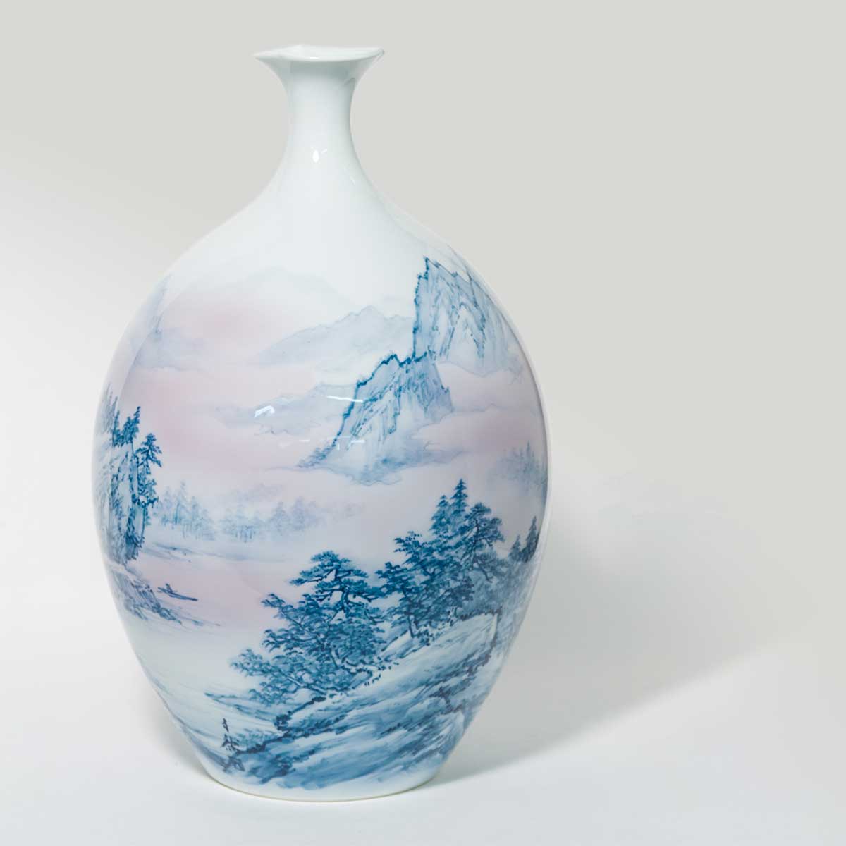 Large Hand-painted Porcelain Landscape Vase by Shumei Fujii