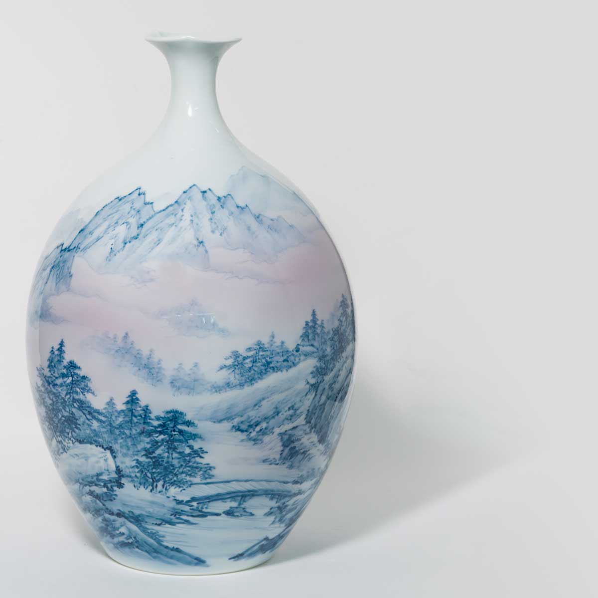 Large Hand-painted Porcelain Landscape Vase by Shumei Fujii