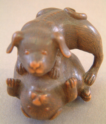 Item #396: Netsuke of Two Puppies Playing