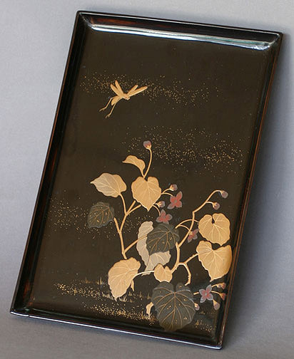 Item #4290: Lacquer Tray with Flower & Grasshopper Design