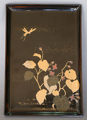 Item #4290: Lacquer Tray with Flower & Grasshopper Design