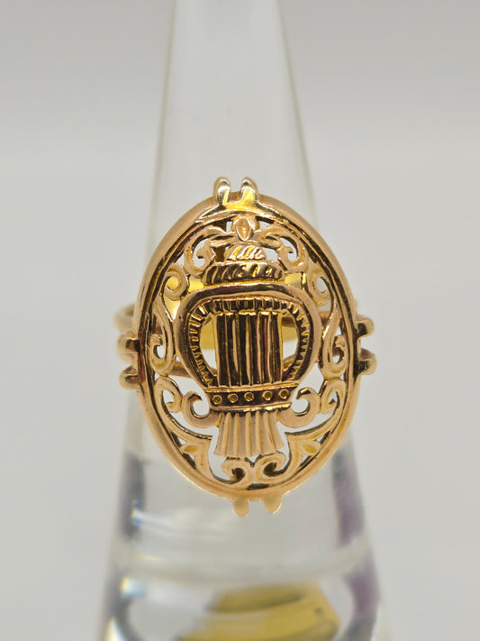 Vintage Ming's Jewelry 14K Gold Lyre Filigree Ring