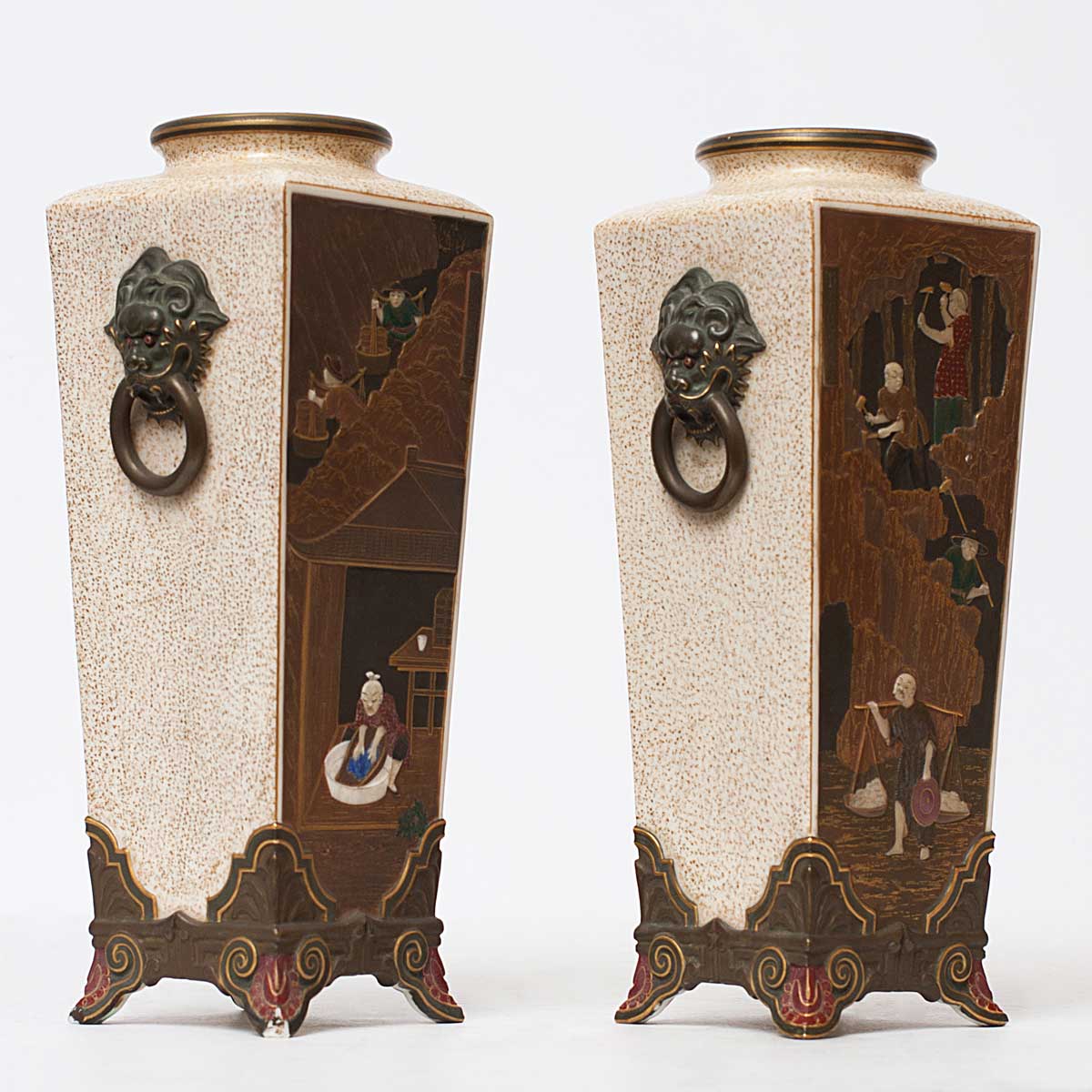 Pair of 1874 Royal Worcester Chinoiserie Vases