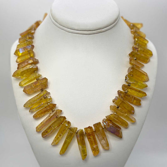 Yellow Quartz Crystal Necklace by Judy Buntin