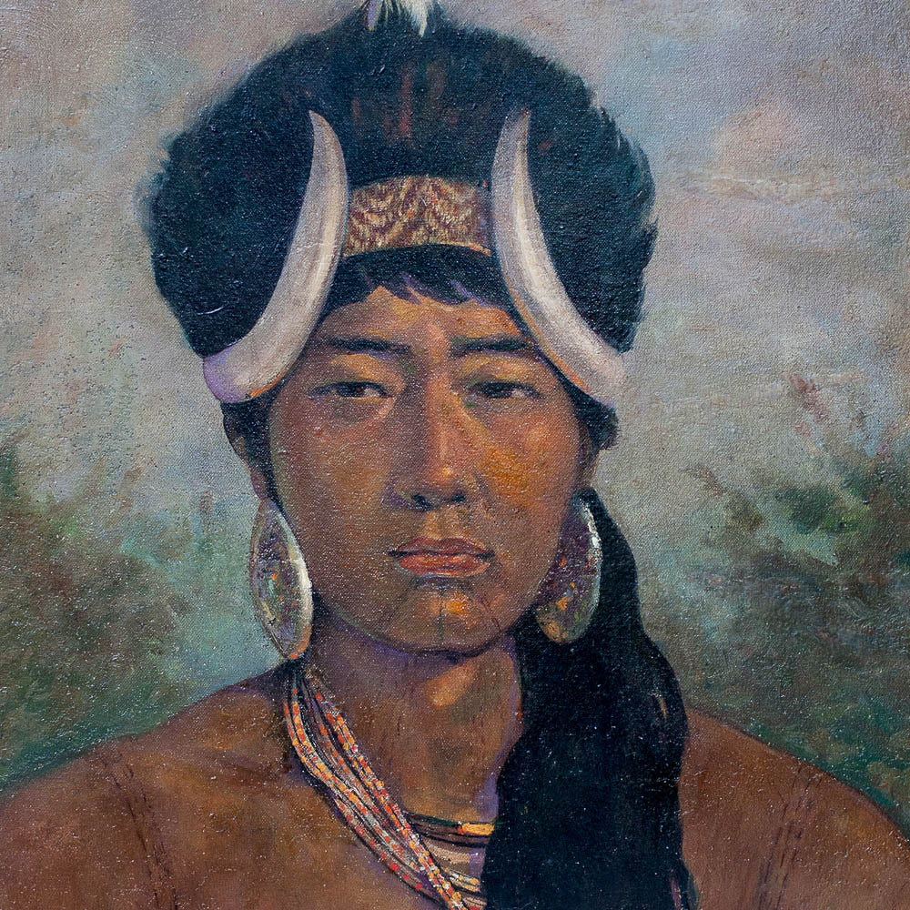 Burmese Oil Painting of Naga Youth attributed to U Mya Aye