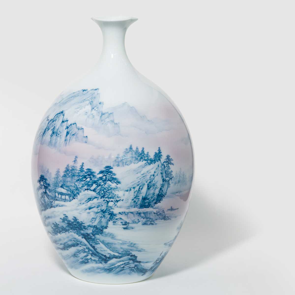 Large Hand-painted Porcelain Landscape Vase by Shumei Fujii
