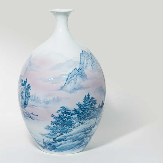 Large Hand-painted Porcelain Landscape Vase by Shumei Fujii